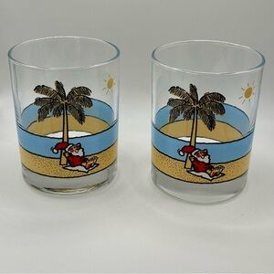 Santa On The‎ Beach Whiskey Glasses Set Of Two Bar Drinkware Novelty Holiday